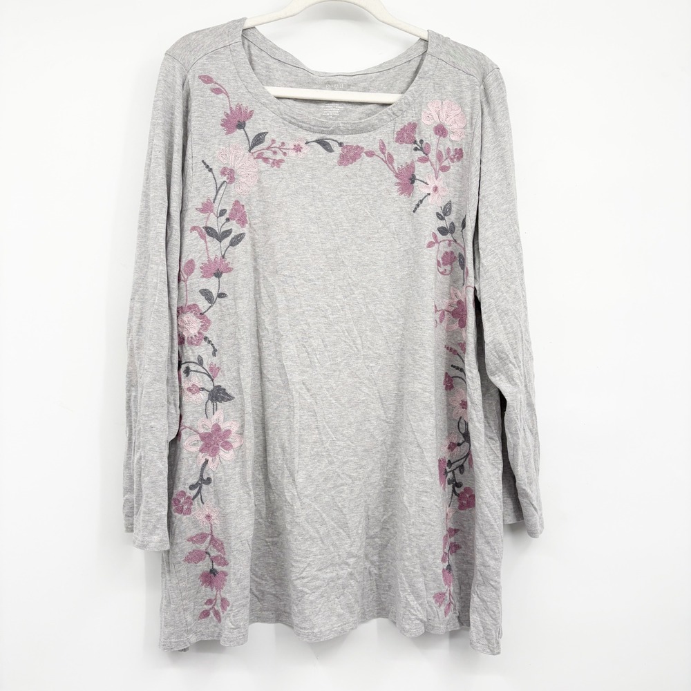 Pure Jill Womens Modal Cotton Embroidered Floral Boho Dipped Hem Tunic Top 2X